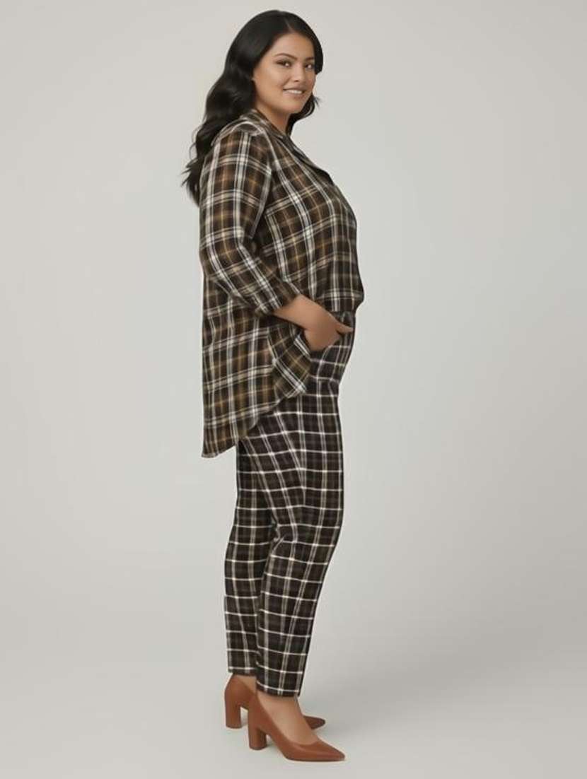 women checkered shirt  and trouser co-ord set - 22280373 -  Standard Image - 2