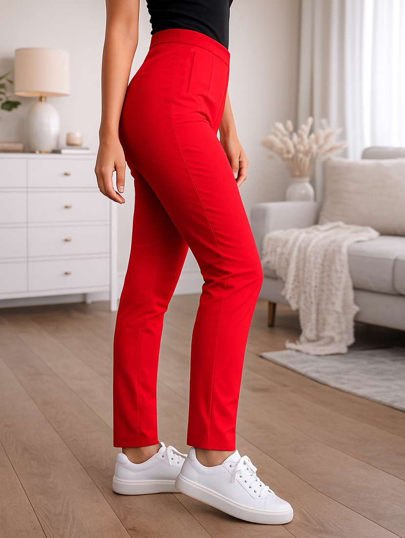 women solid high rise cigarette pants - 22280395 -  Standard Image - 2