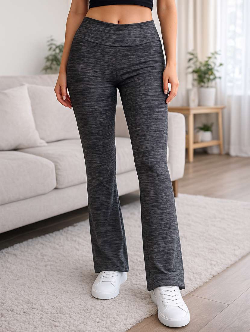 women solid high rise bootcut track pant