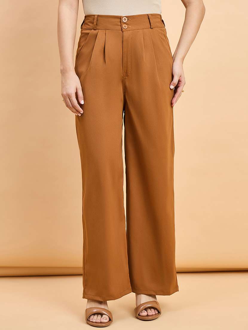 women solid high rise straight trouser