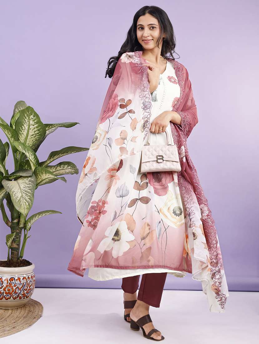 women floral three quarter sleeve kurta pant with dupatta set - 22280439 -  Standard Image - 2