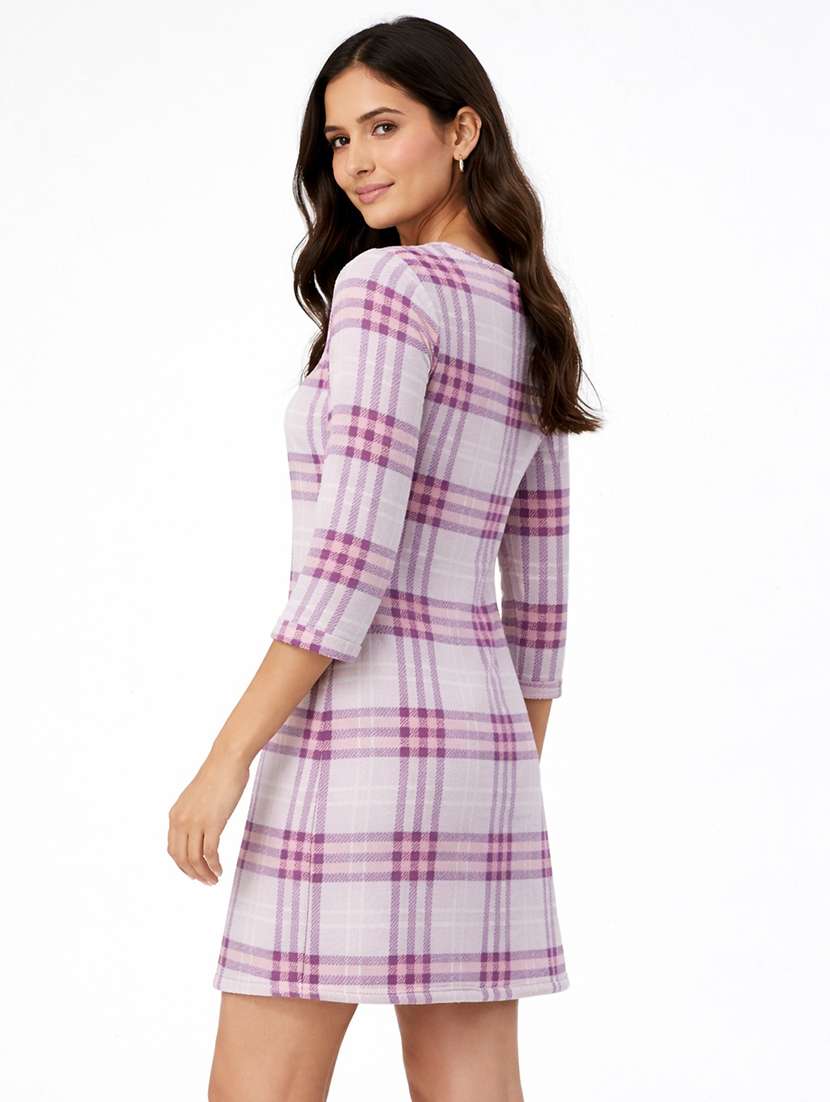 women checkered three quarter sleeve sleepshirt - 22280447 -  Standard Image - 2