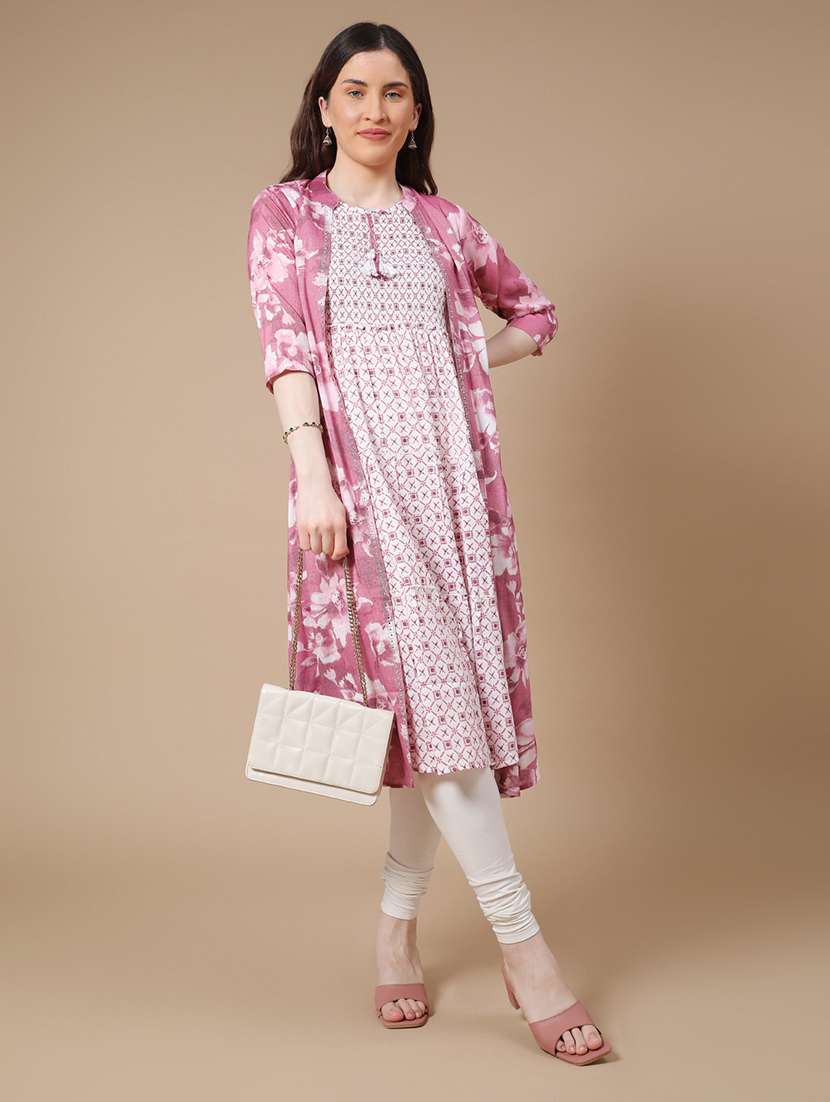 pink cotton tiered kurta