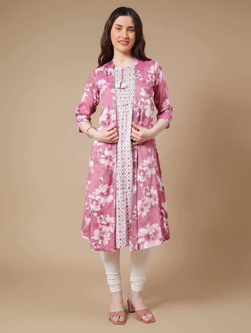 pink cotton tiered kurta - 22280583 -  Standard Image - 2
