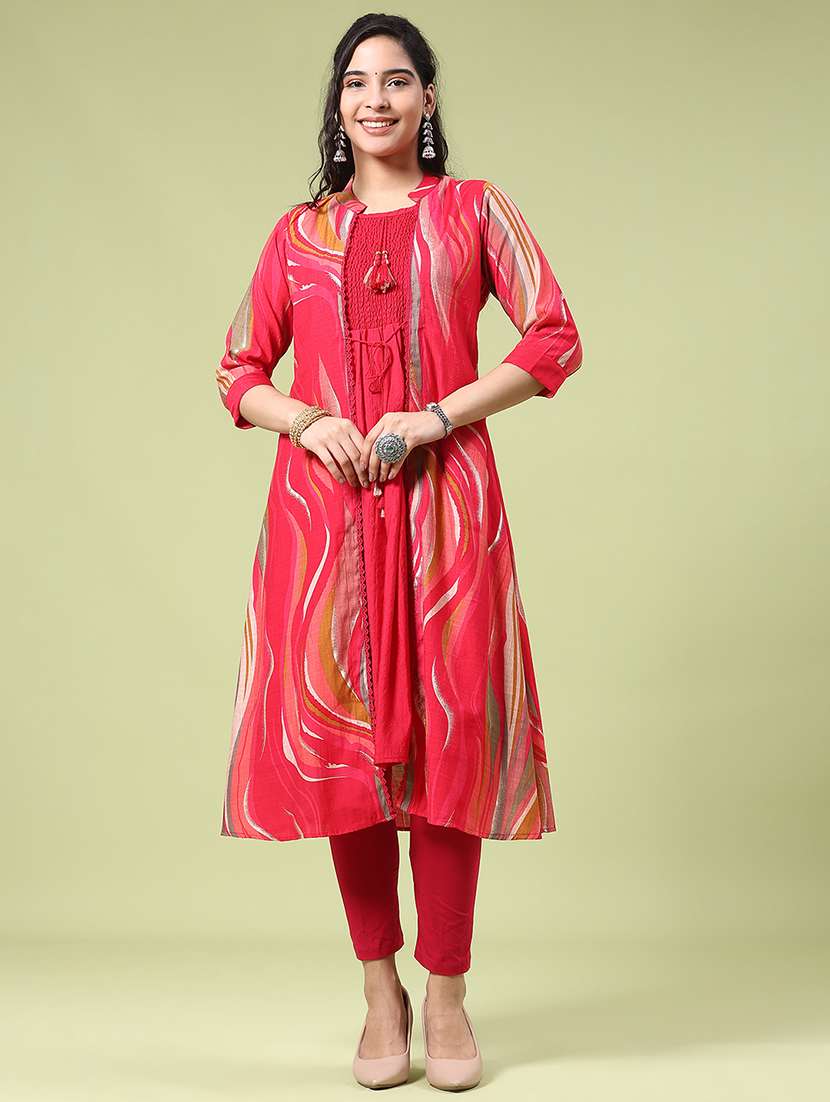 women printed three quarter sleeve layered kurta - 22280584 -  Standard Image - 2