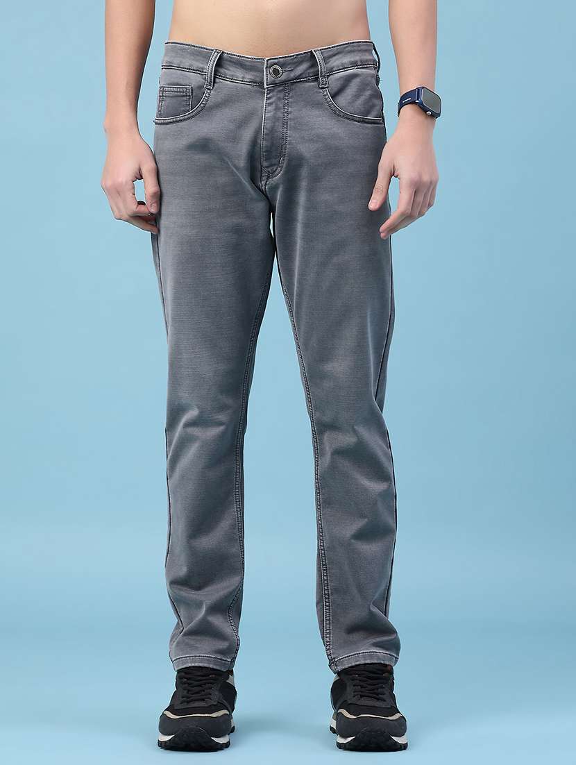 men washed mid rise full length jeans