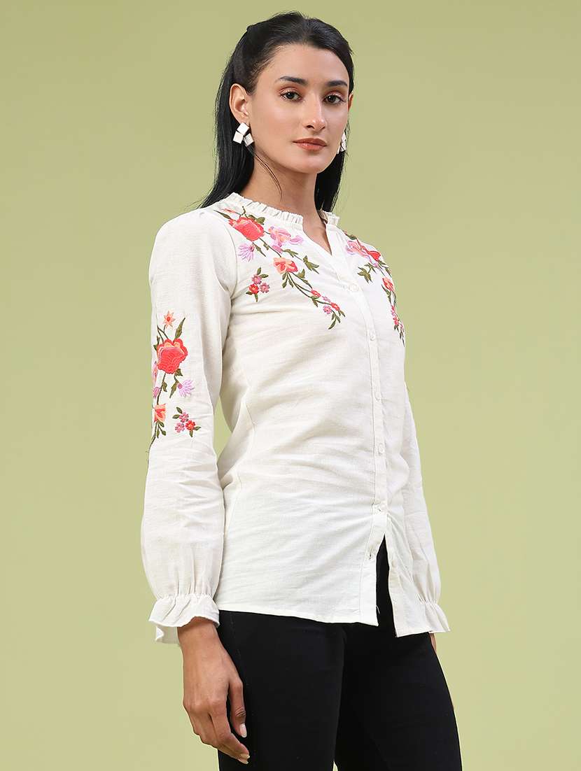 women embroidered bishop sleeve top - 22280653 -  Standard Image - 2