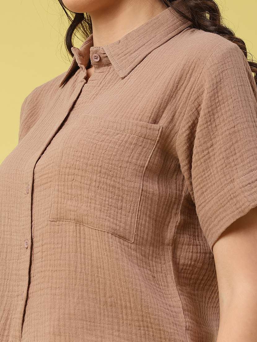 Women Solid Short Sleeves Regular Shirt - 22280685 -  Standard Image - 2
