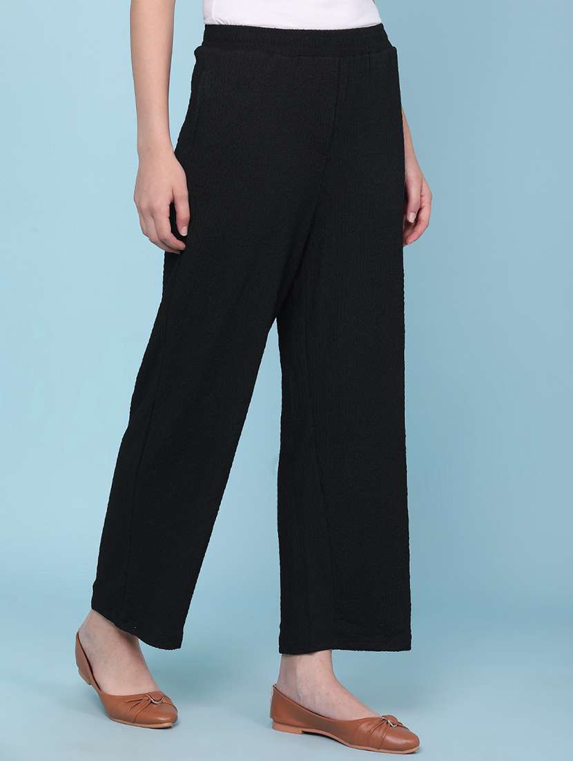 Women Solid Mid Rise Regular Fit Straight Trouser - 22280689 -  Standard Image - 2