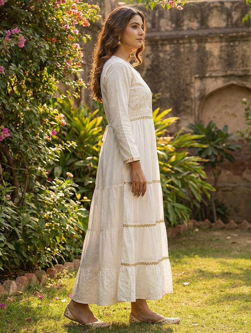 women self designed puff sleeve fit & flare dress - 22280744 -  Standard Image - 2