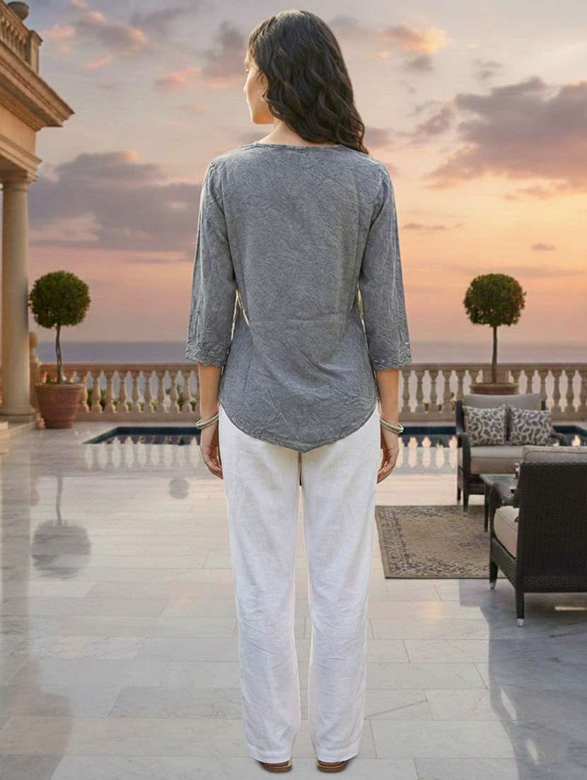 women embroidered three quarter sleeve short kurti - 22280746 -  Standard Image - 2