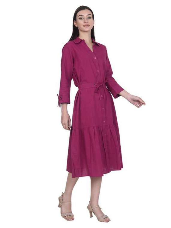 women solid long sleeve tiered dress - 22280768 -  Standard Image - 2