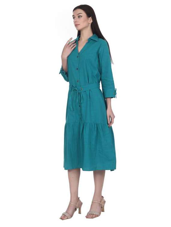 women solid three quarter sleeve tiered dress - 22280769 -  Standard Image - 2