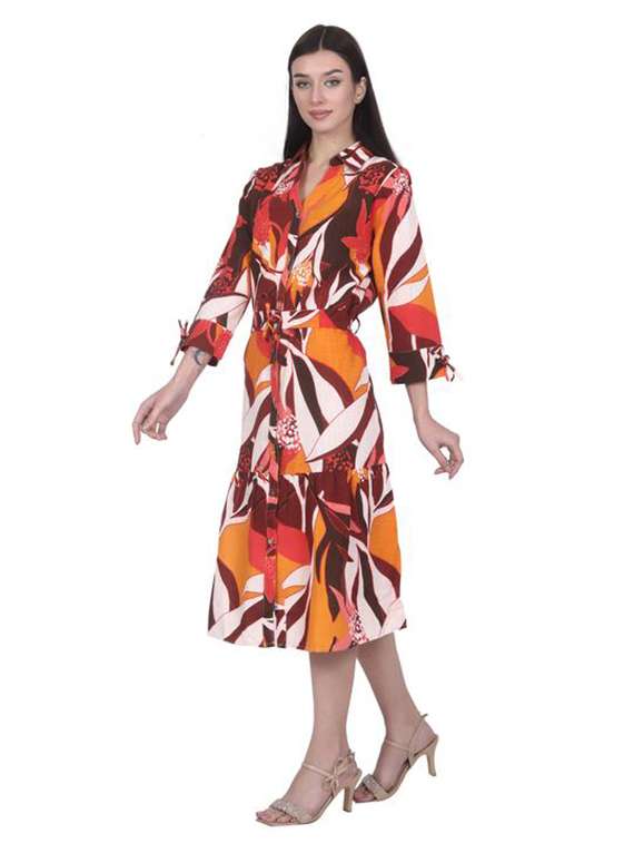women printed three quarter sleeve tiered dress - 22280770 -  Standard Image - 2