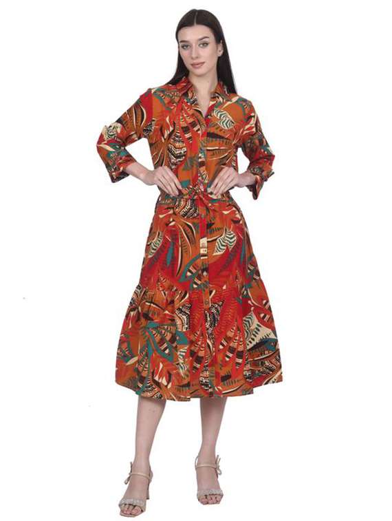 women printed three quarter sleeve tiered dress