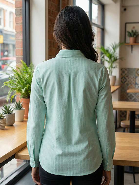 women striped collared long sleeve shirt - 22280802 -  Standard Image - 2