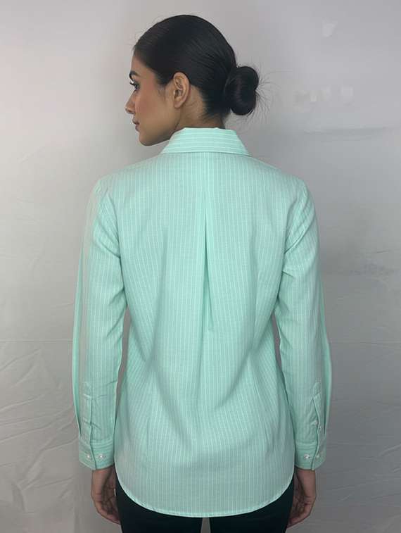 women striped collared long sleeve shirt - 22280803 -  Standard Image - 2