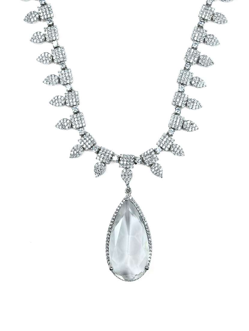 women stone studded necklace set with earring - 22280825 -  Standard Image - 2