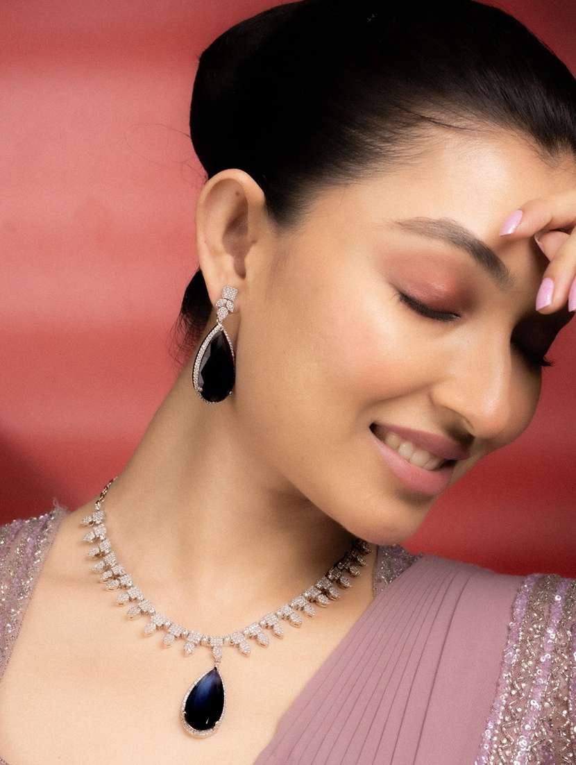 women stone studded necklace set with earring - 22280826 -  Standard Image - 2