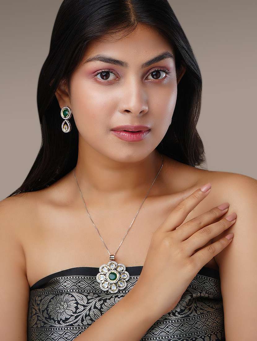 women rhodium pendant set with earring - 22280926 -  Standard Image - 2