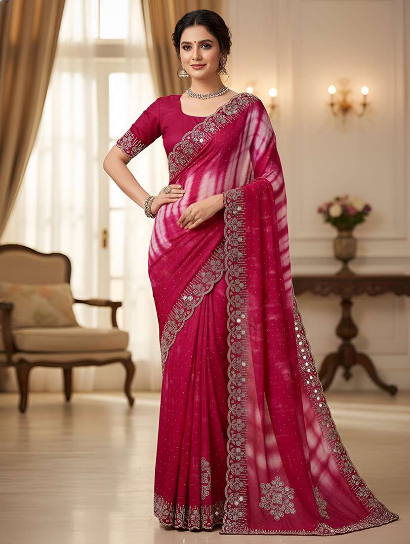 women tie & dye embellished saree with blouse
