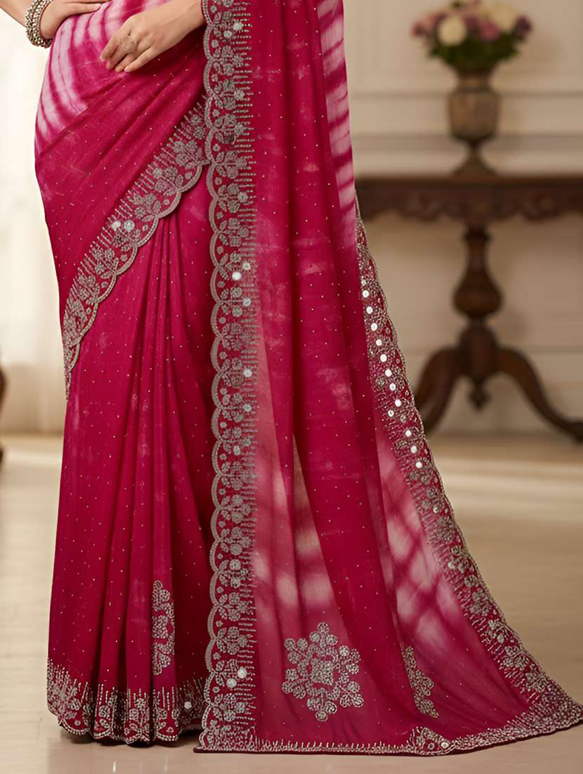 women tie & dye embellished saree with blouse - 22280995 -  Standard Image - 2