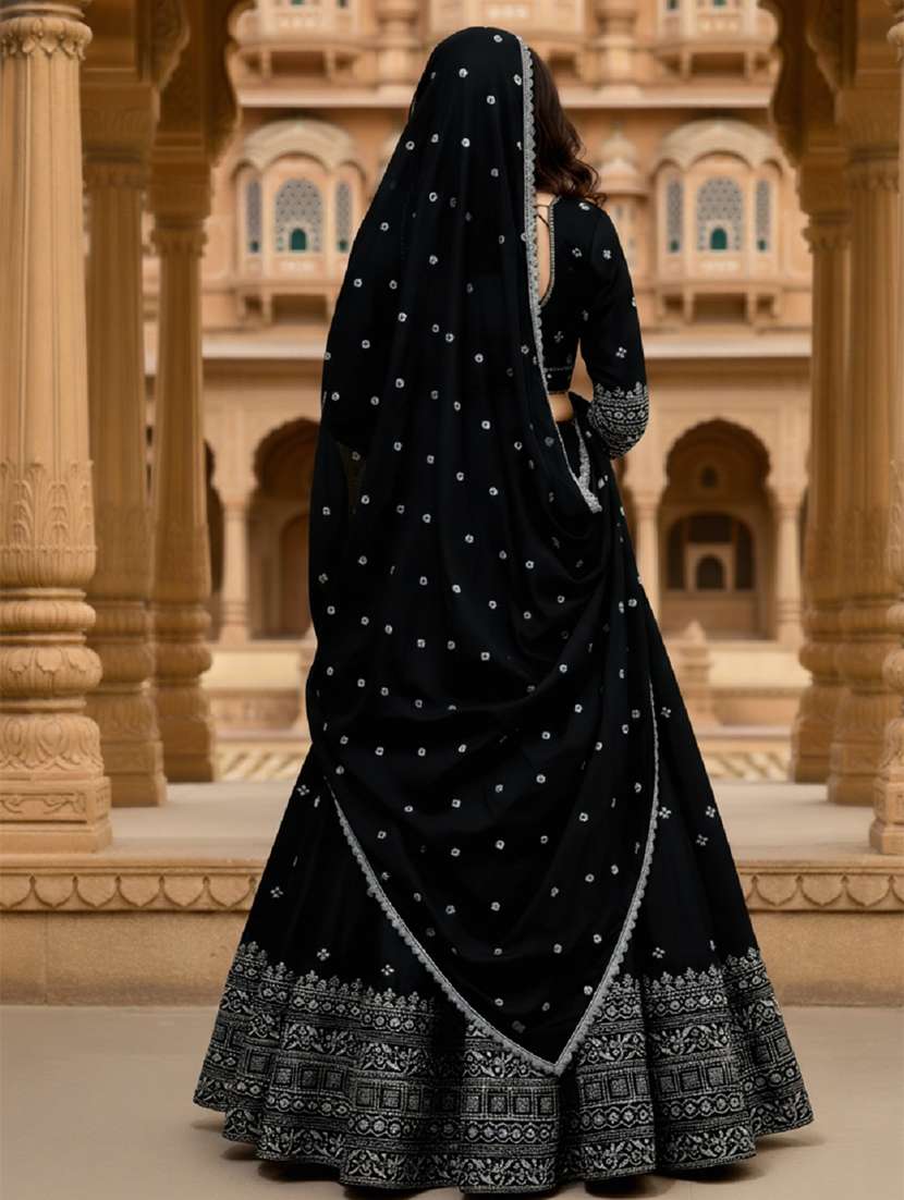 women solid with work semi stitched flared lehenga - 22280996 -  Standard Image - 2