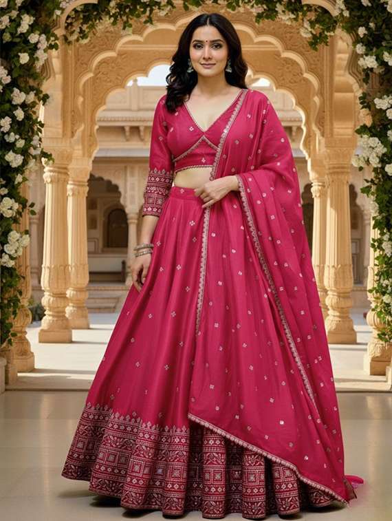women solid with work semi stitched flared lehenga