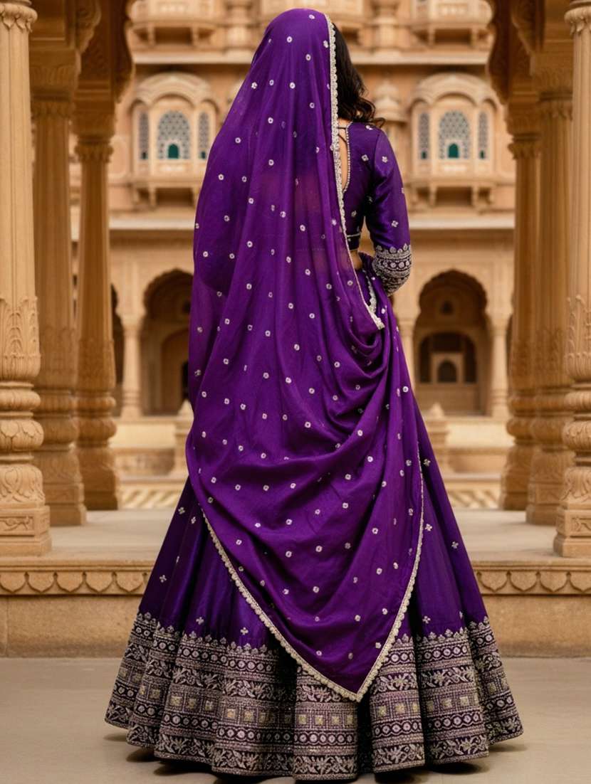 women solid with work semi stitched flared lehenga - 22280999 -  Standard Image - 2