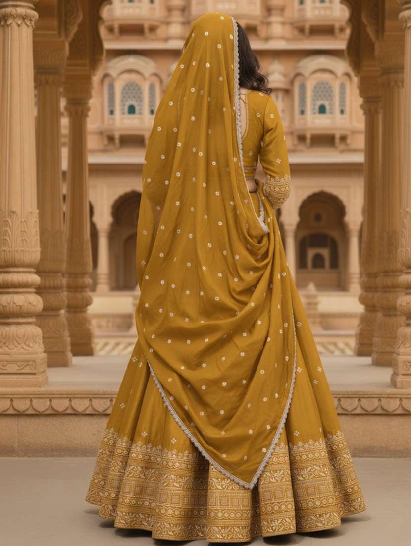 women solid with work semi stitched flared lehenga - 22281000 -  Standard Image - 2
