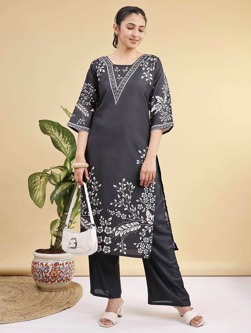 women printed three quarter sleeve kurta pant set - 22281014 -  Standard Image - 2