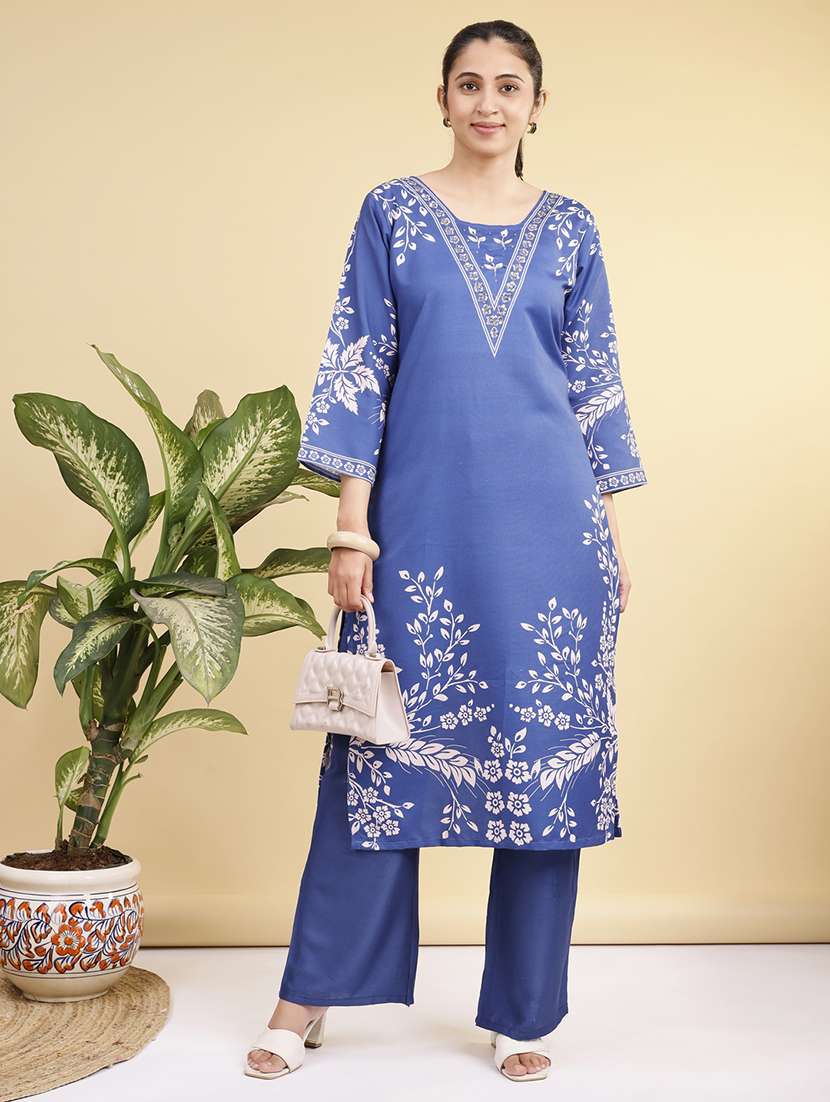 women printed three quarter sleeve kurta pant set - 22281015 -  Standard Image - 2