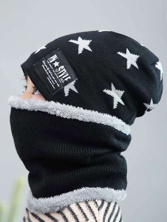 boys printed woolen cap with neck warmer - 22281151 -  Standard Image - 2