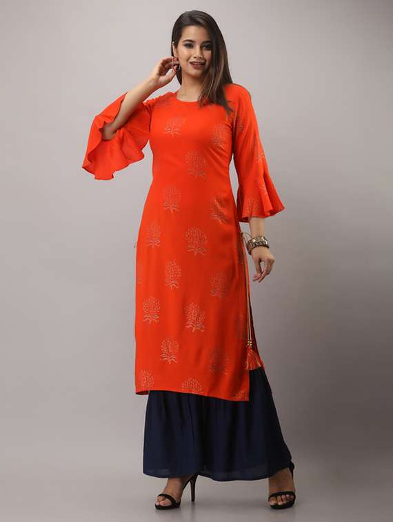 women printed bell sleeve kurta sharara set - 22281161 -  Standard Image - 2