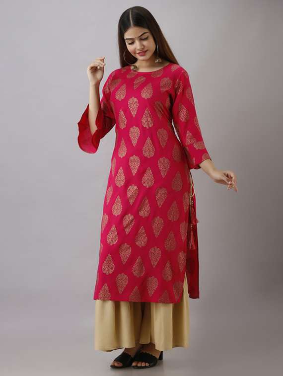women foil printed bell sleeve kurta sharara set - 22281162 -  Standard Image - 2