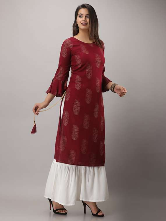 women foil printed bell sleeve kurta sharara set - 22281165 -  Standard Image - 2