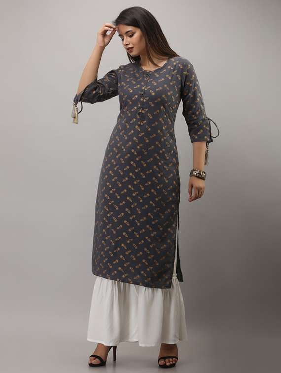 women printed three quarter sleeve kurta sharara set - 22281166 -  Standard Image - 2