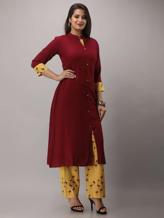 women solid three quarter sleeve kurta pant set - 22281168 -  Standard Image - 2