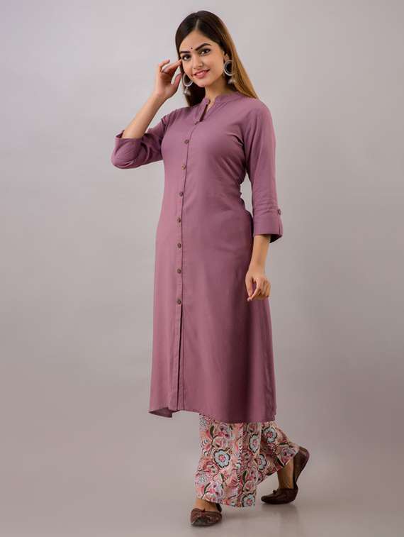 women solid three quarter sleeve kurta pant set - 22281170 -  Standard Image - 2