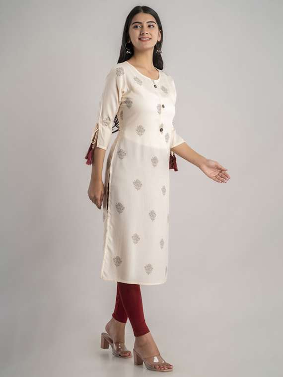 women printed three quarter sleeve straight kurta - 22281173 -  Standard Image - 2