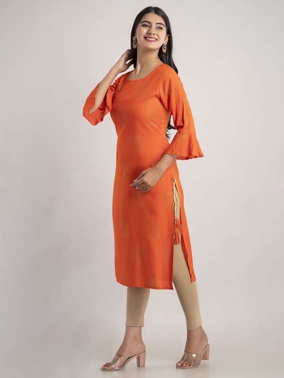 women printed bell sleeve straight kurta - 22281175 -  Standard Image - 2