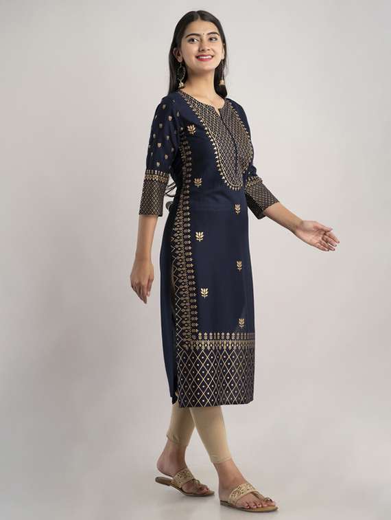 women printed three quartrer sleeve straight kurta - 22281177 -  Standard Image - 2