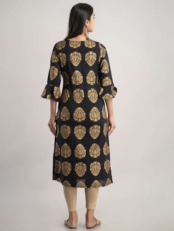 women printed bell sleeve straight kurta - 22281178 -  Standard Image - 2