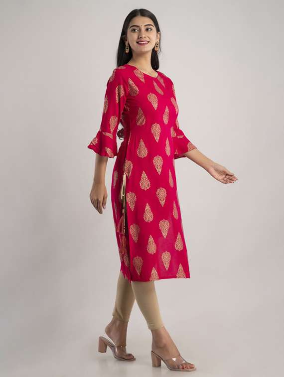 women printed bell sleeve straight kurta - 22281179 -  Standard Image - 2