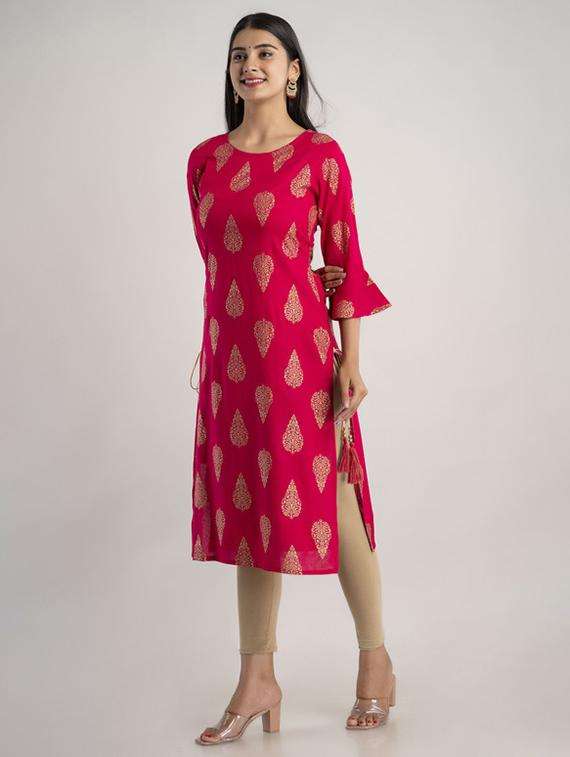 women printed bell sleeve straight kurta - 22281179 -  Standard Image - 2