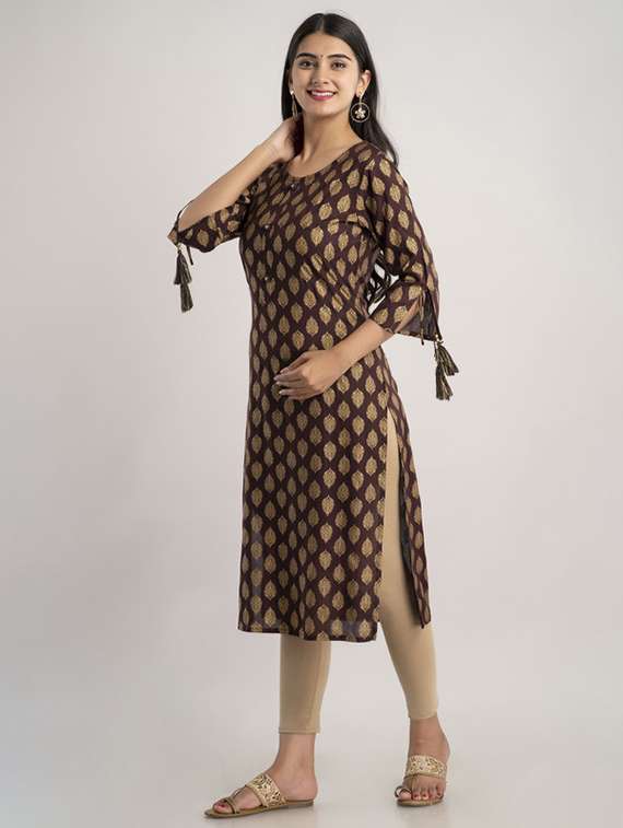 women printed bell sleeve straight kurta - 22281180 -  Standard Image - 2