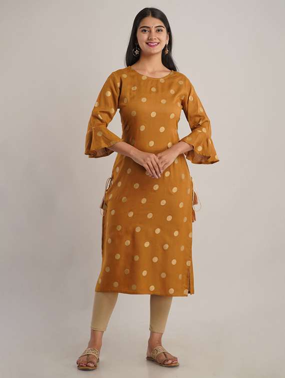 women printed bell sleeve straight kurta