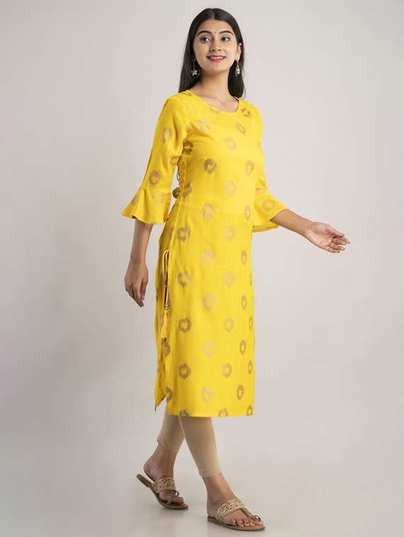 women printed bell sleeve straight kurta - 22281182 -  Standard Image - 2