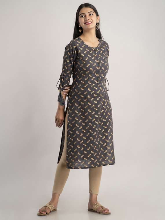 women printed bell sleeve straight kurta - 22281183 -  Standard Image - 2
