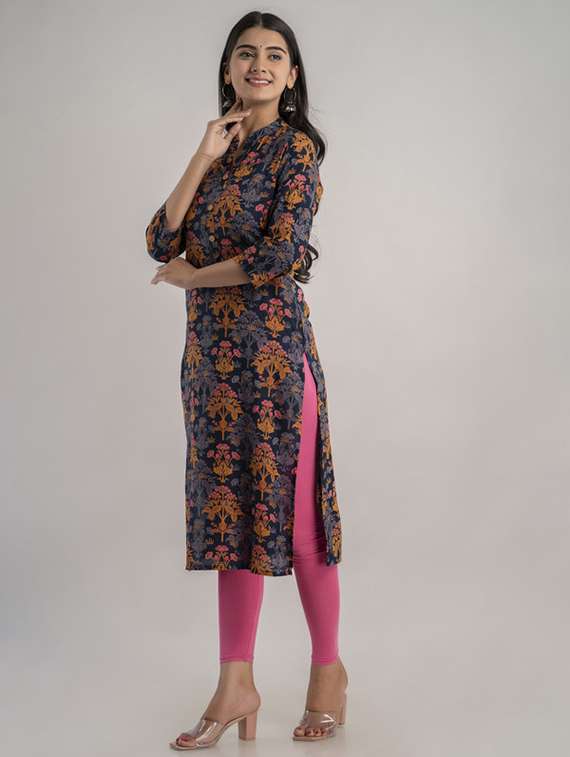 women printed three quarter sleeve straight kurta - 22281185 -  Standard Image - 2